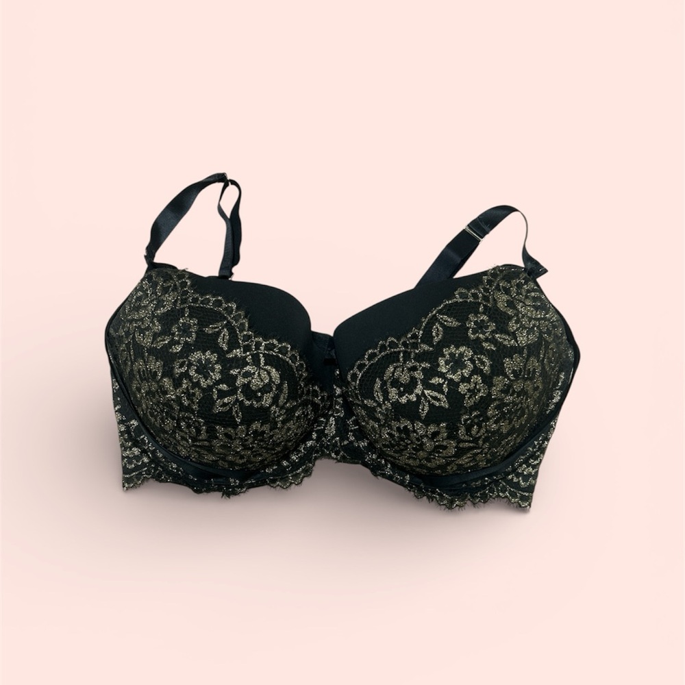 Cacique Elegant Black Bra with Gold Lace
